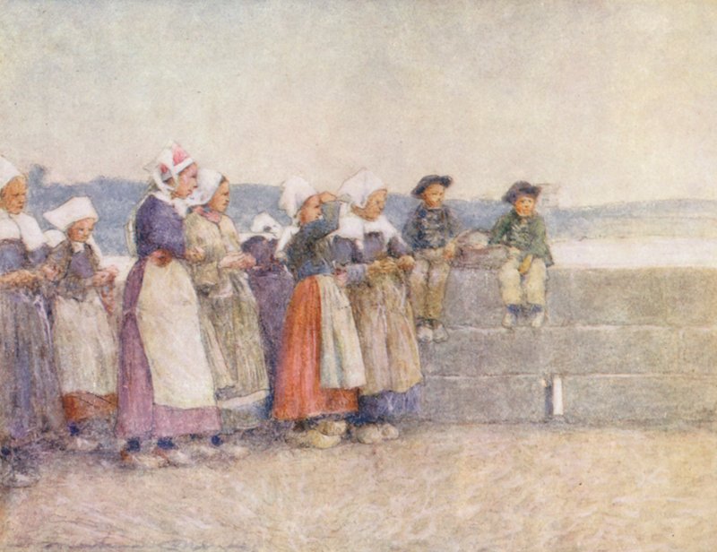 Vigilancia de la flota pesquera, Concarneau (litografía en color) de Mortimer Ludington Menpes
