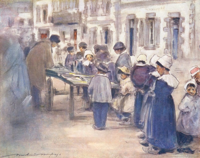 Niños del mundo: Bretón, día de mercado (litografía en color) de Mortimer Ludington Menpes