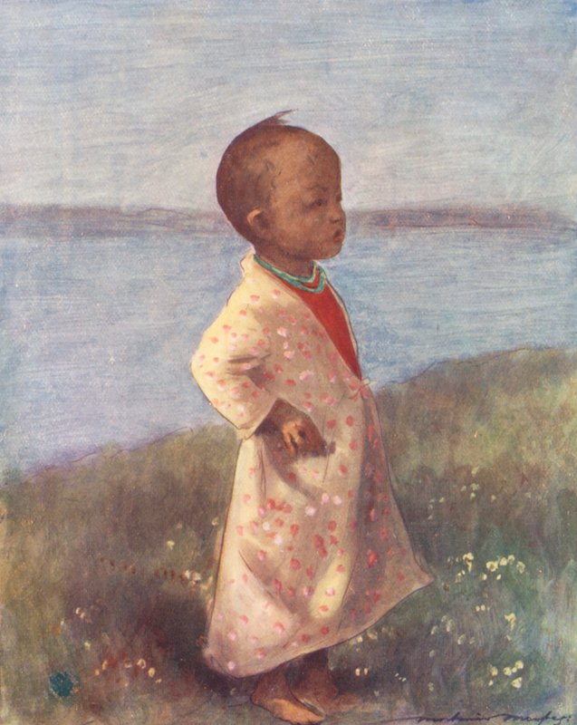 Niños del mundo: Birmanos, en posición de firmes (litografía en color) de Mortimer Ludington Menpes