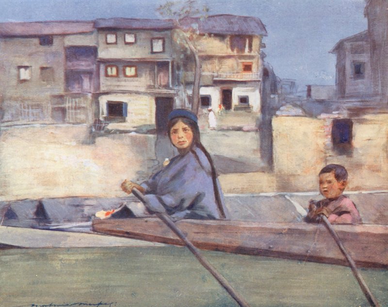 Niños del mundo: Cashmere, On the River Jhelum (litografía en color) de Mortimer Ludington Menpes