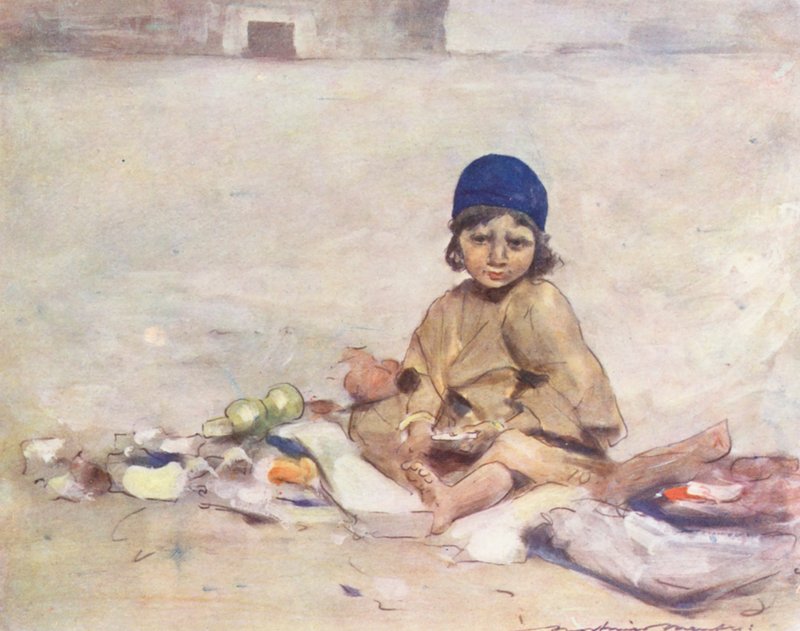 Niños del mundo: Cashmere, Sitting Still (litografía en color) de Mortimer Ludington Menpes
