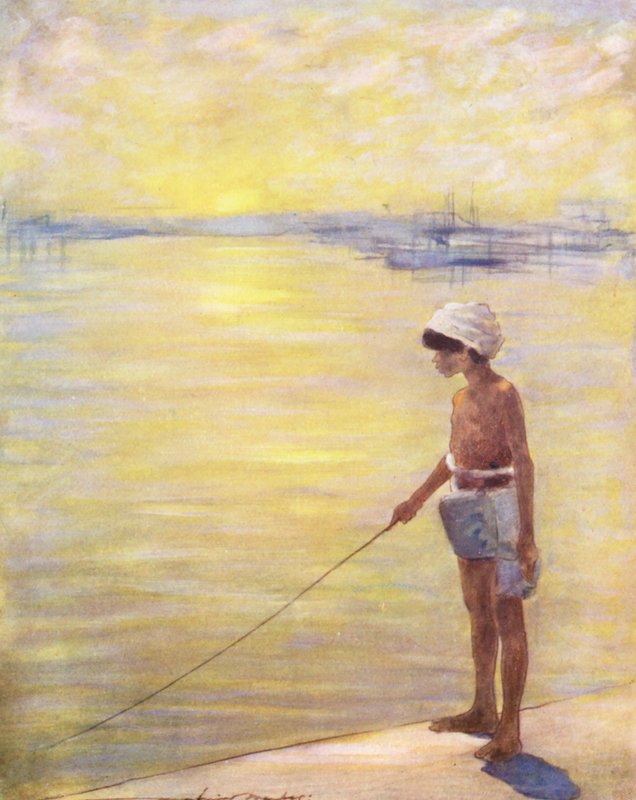 Niños del mundo: Cingaleses, Pesca (litografía en color) de Mortimer Ludington Menpes
