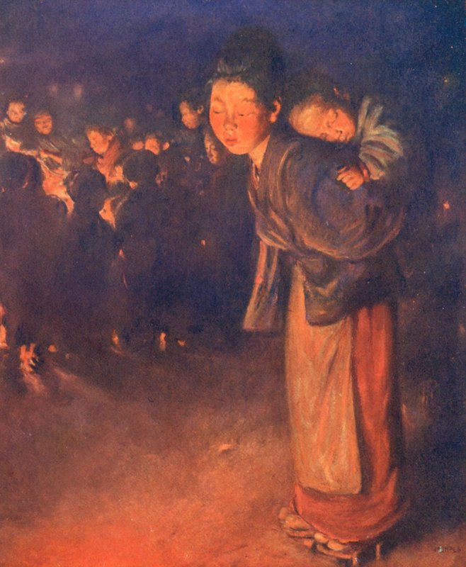 Niños del mundo: Japonés, Reflexiones (litografía en color) de Mortimer Ludington Menpes