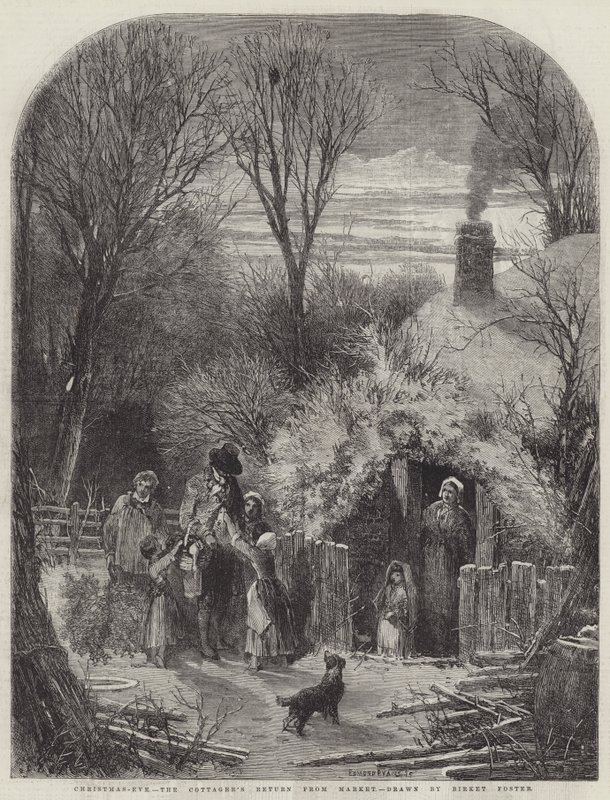 Nochebuena, el regreso del campesino del mercado de Myles Birket Foster