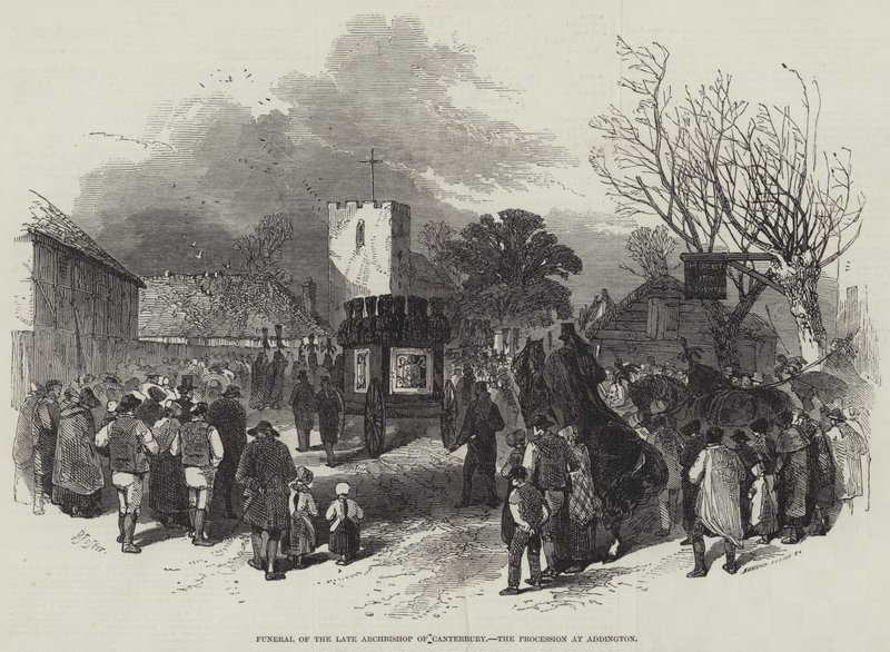 Funeral del difunto Arzobispo de Canterbury, la procesión en Addington de Myles Birket Foster