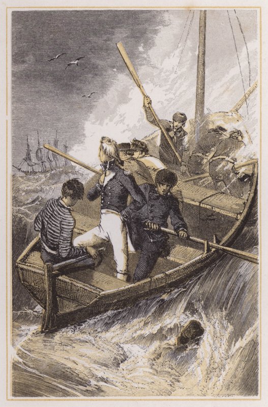 Nelson a bordo de su barco durante una tormenta de Myles Birket (after) Foster