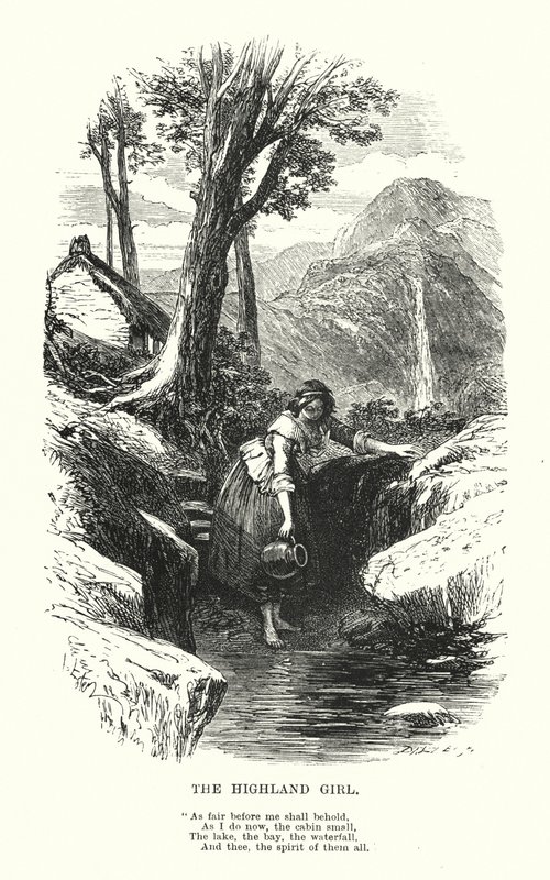 William Wordsworth: La Chica de las Tierras Altas (grabado) de Myles Birket (after) Foster