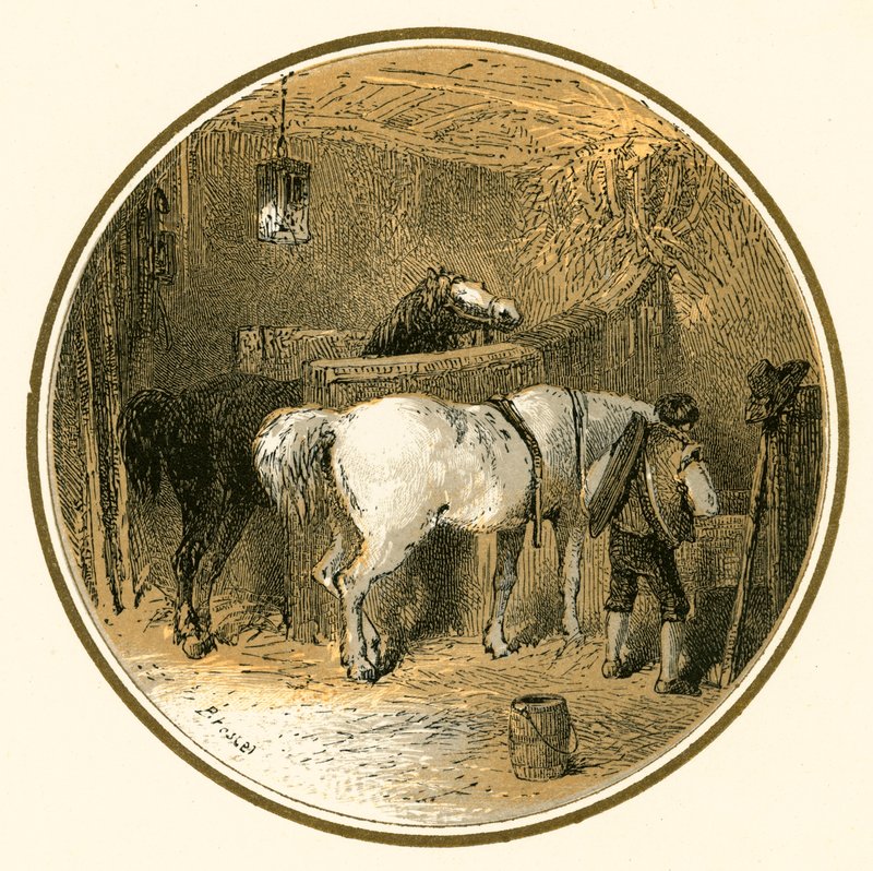 Caballos en el establo de Myles Birket Foster