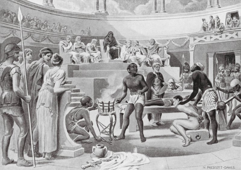Esclavos torturados como testigos (litografía) de N. Prescott Davies