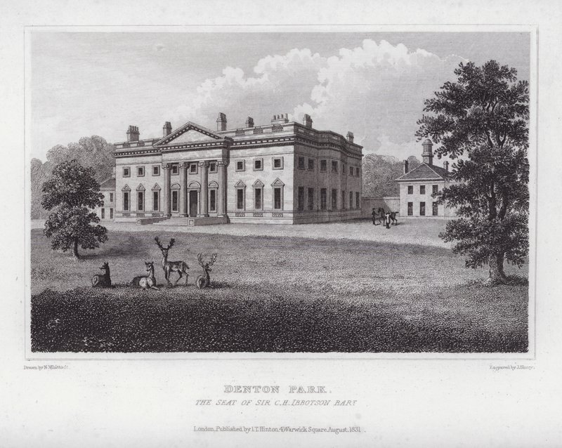 Parque Denton, la Residencia de Sir C H Ibbotson (grabado) de Nathaniel (after) Whittock