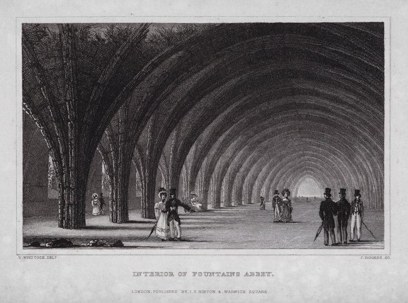 Interior de la Abadía de Fountains de Nathaniel (after) Whittock
