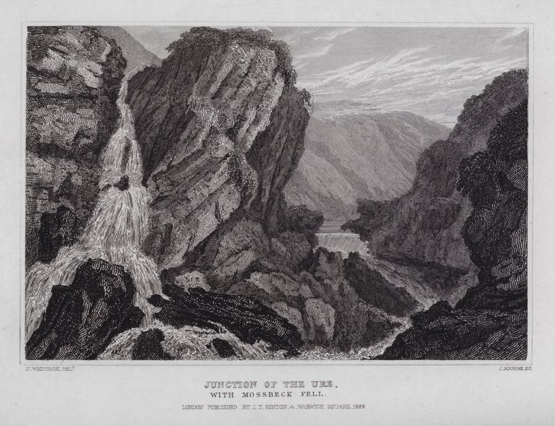 Unión del Ure, con Mossbeck Fell (grabado) de Nathaniel (after) Whittock