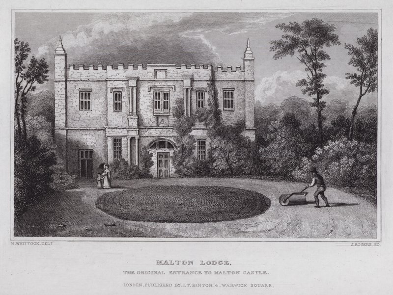 Malton Lodge, la entrada original al castillo de Malton de Nathaniel (after) Whittock