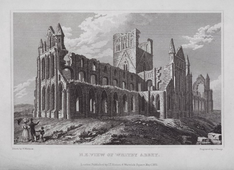 Vista Noreste de la Abadía de Whitby (grabado) de Nathaniel (after) Whittock