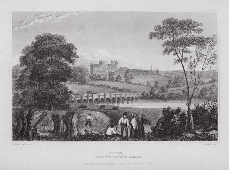 Ripon, desde el camino a Masham (grabado) de Nathaniel (after) Whittock