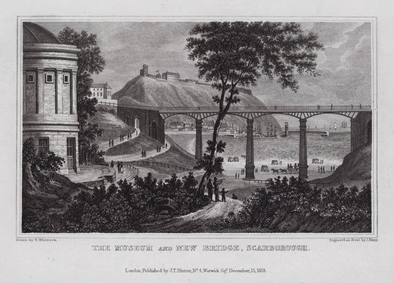 El museo y el nuevo puente, Scarborough (grabado) de Nathaniel (after) Whittock
