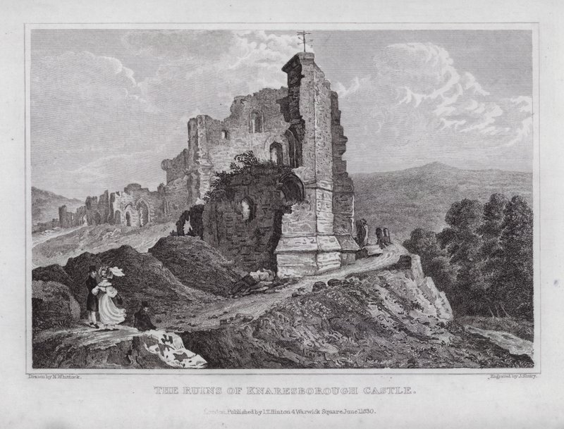 Las ruinas del castillo de Knaresborough (grabado) de Nathaniel (after) Whittock