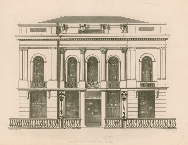 Frente de tienda para Hancock y Dixon, Pall Mall East, Londres de Nathaniel Whittock