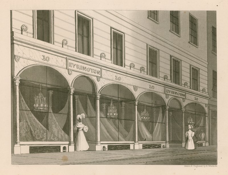 Frente de tienda para Messrs Everington, almacén de chales de la India, 10 Ludgate Street, Londres de Nathaniel Whittock