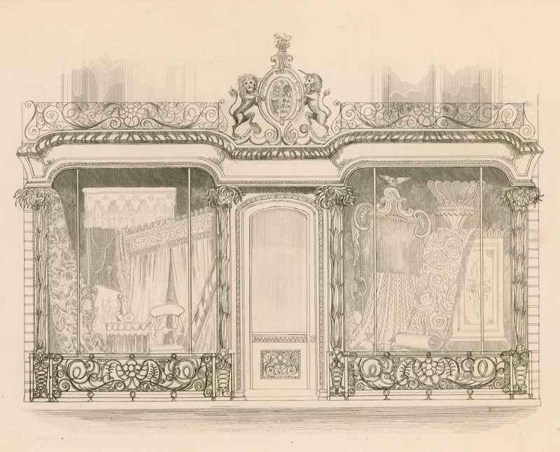 Fachada de tienda para Messrs Saunders y Woodley, Tapiceros, Regent Street, Londres de Nathaniel Whittock
