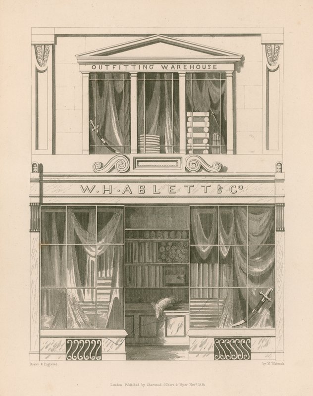 Fachada de la tienda para W H Ablett, Almacén de ropa, Cornhill, Londres de Nathaniel Whittock