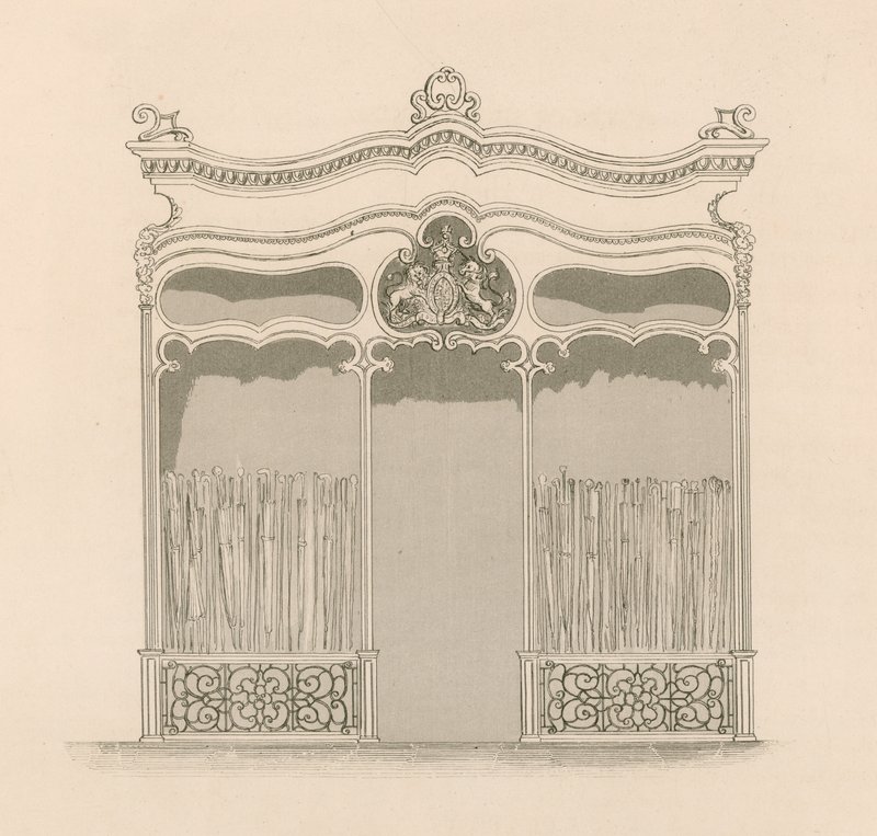 Frente de tienda en el estilo francés Luis XIV para Messrs Sangster, Comerciantes de Paraguas y Bastones, Regent Street, Londres de Nathaniel Whittock
