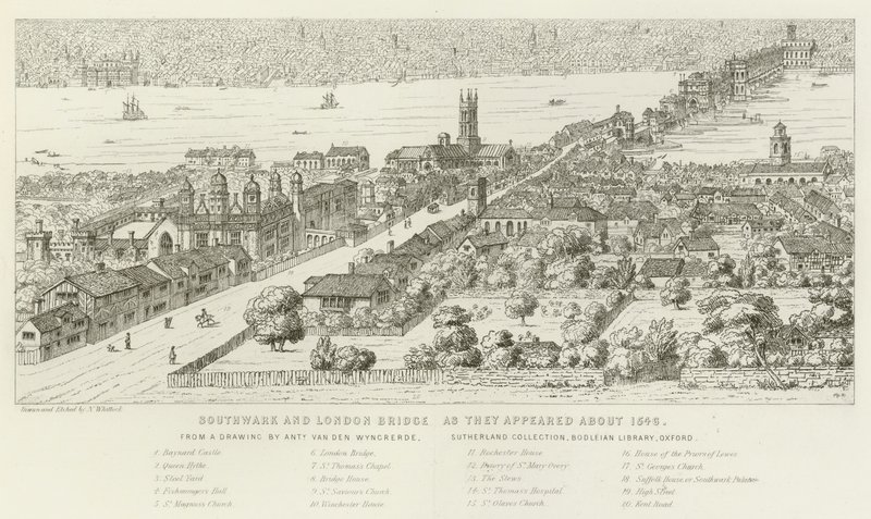 Southwark y el Puente de Londres, como aparecían alrededor de 1546 de Nathaniel Whittock