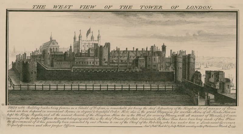 Vista oeste de la Torre de Londres de Nathaniel and Samuel Buck