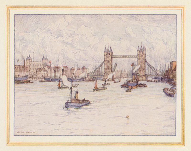 La Torre y el Puente de la Torre (litografía en color) de Nelson Dawson