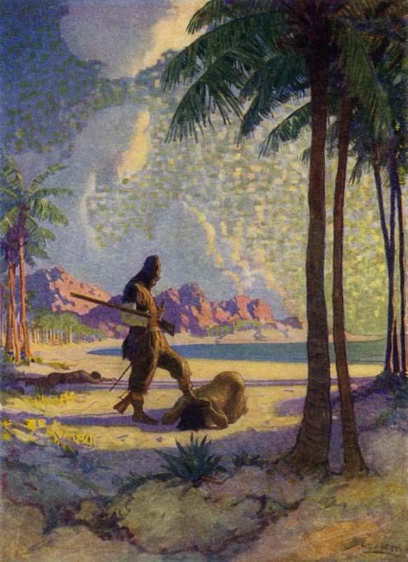 Ilustración para Robinson Crusoe de Newell Convers (after) Wyeth