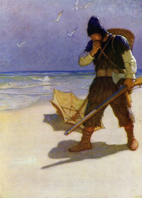 Ilustración para Robinson Crusoe de Newell Convers (after) Wyeth