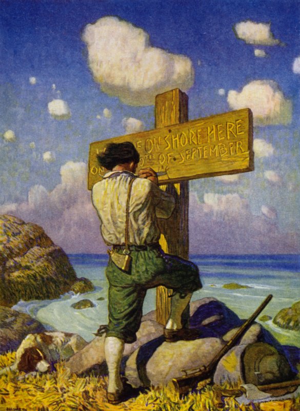 Ilustración para Robinson Crusoe de Newell Convers (after) Wyeth