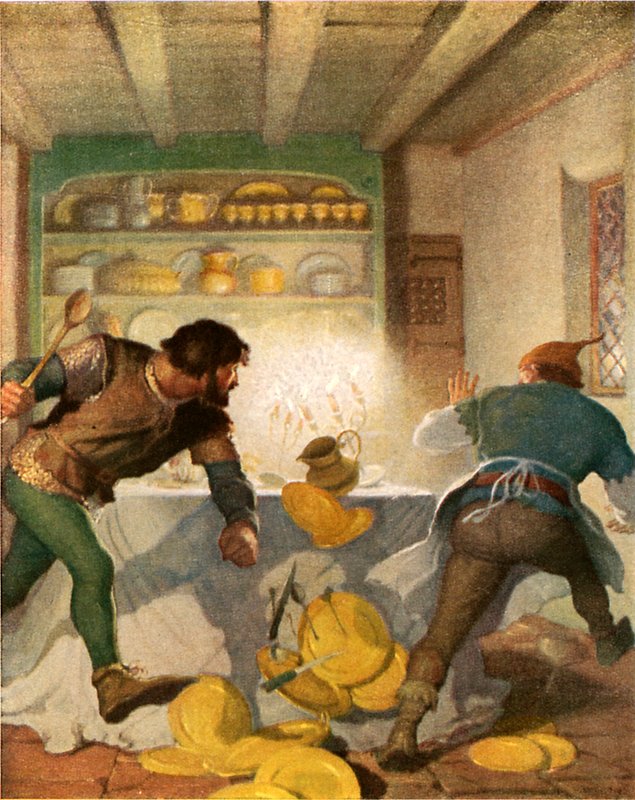 Pequeño John lucha con el cocinero en la casa del Sheriff de Newell Convers Wyeth