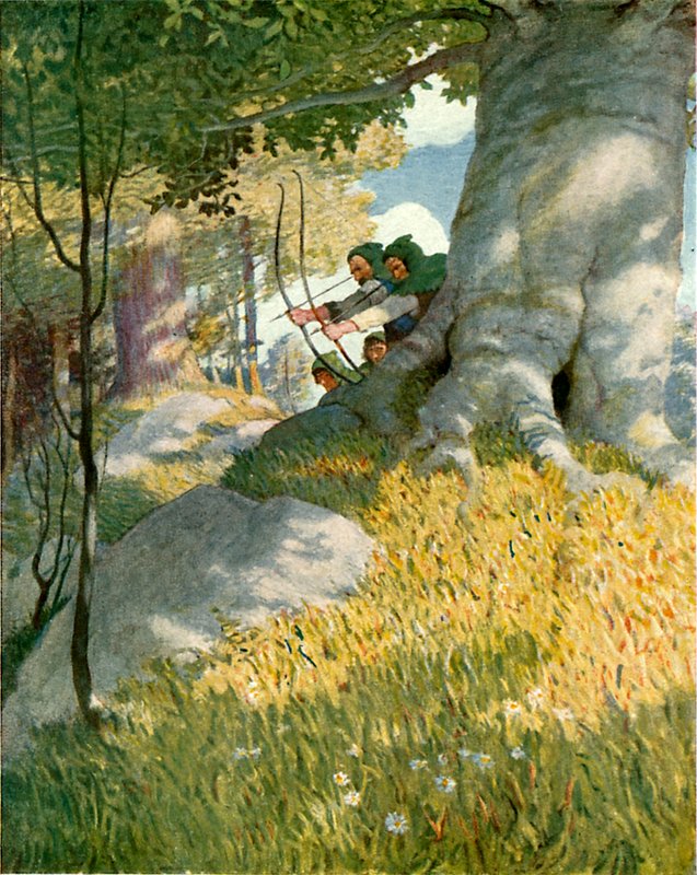 Robin Hood y sus compañeros rescatan a Will Stutely de Newell Convers Wyeth