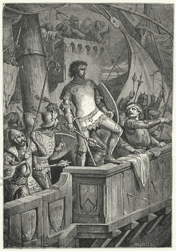 Cruzados atacando Constantinopla en la Cuarta Cruzada de Niccolo Sanesi