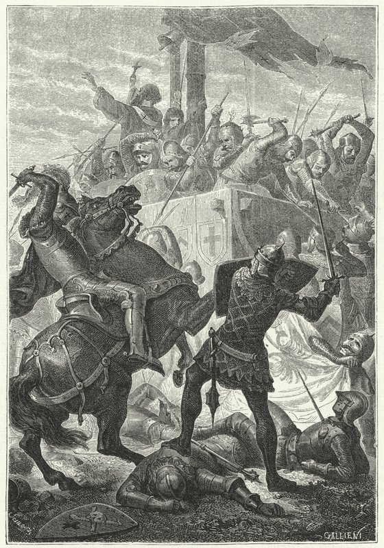 La lucha por el carroccio de los lombardos en la Batalla de Cortenouva de Niccolo Sanesi