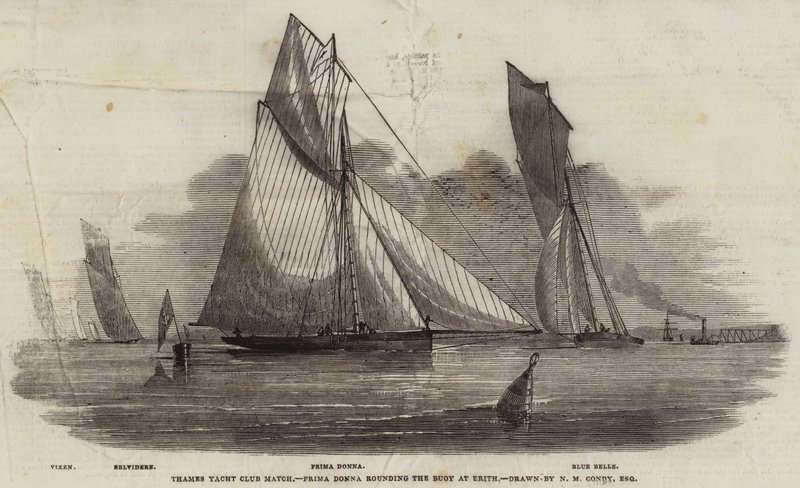 Competencia del Club de Yates del Támesis, Prima Donna rodeando la boya en Erith de Nicholas Matthews Condy