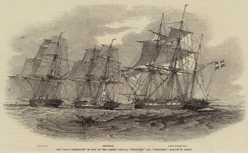 La Lady Kennaway remolcada por los barcos daneses, Industrie y Nayaden de Nicholas Matthews Condy