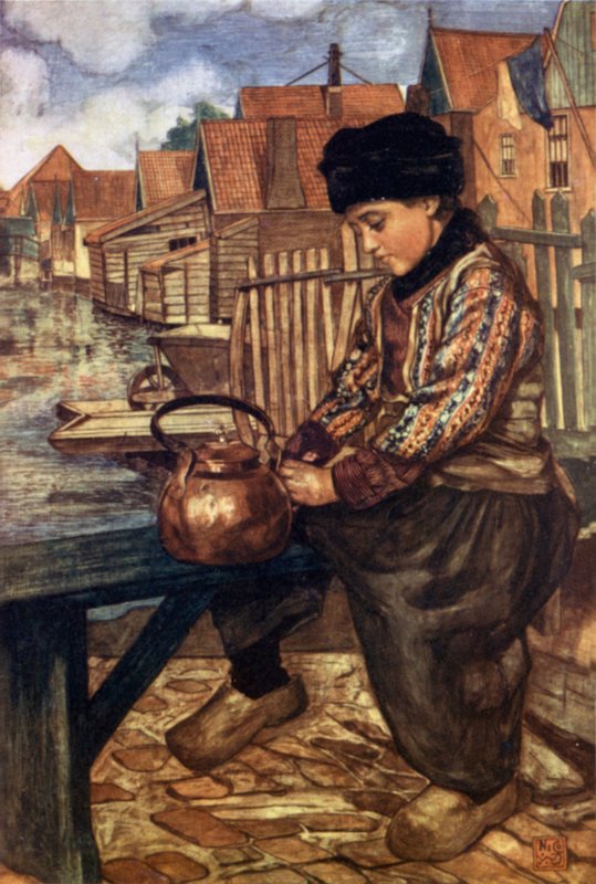 Un niño limpiando una tetera de Nico Jungman