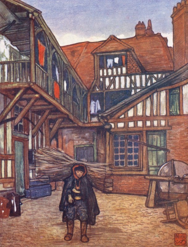 An Ancient Inn Yard (litografía en color) de Nico Jungmann