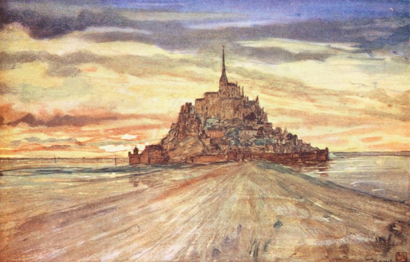 Mont St Michel, puesta de sol (litografía en color) de Nico Jungmann