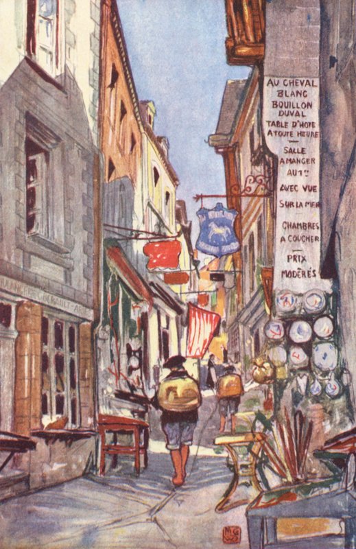 La calle, Mont St Michel (litografía en color) de Nico Jungmann