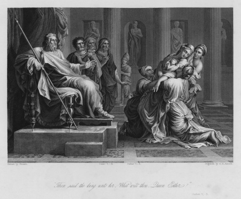 Ester ante Asuero, Ester V, 3 de Nicolas (after) Poussin