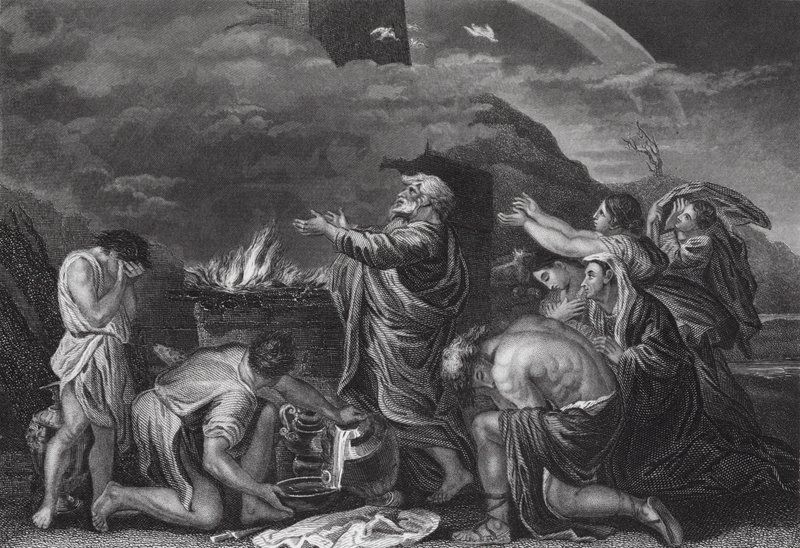 Sacrificio de Noé, Génesis, cap. 8, v. 20 (grabado) de Nicolas (after) Poussin