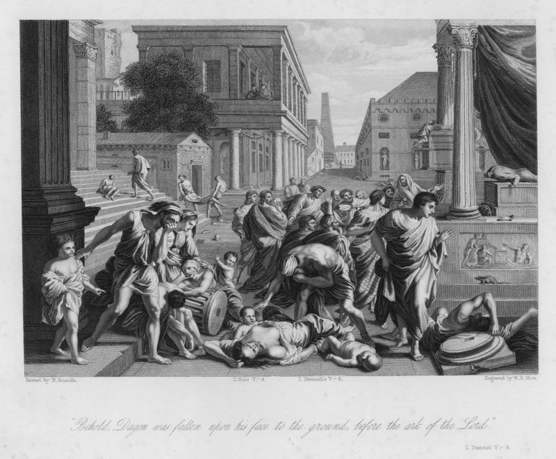 La caída de Dagón, I Samuel V, 4 (grabado) de Nicolas (after) Poussin