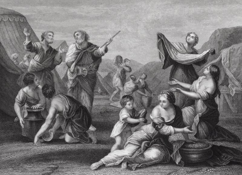 La Caída del Maná, Éxodo, Cap 16, vs 14, 24 (grabado) de Nicolas (after) Poussin