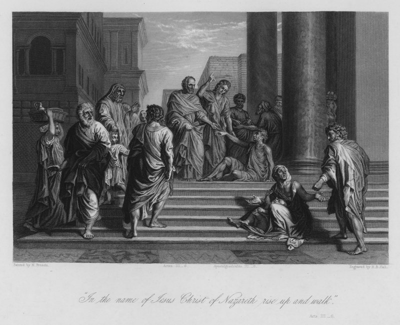 El Cojo sanado por Pedro y Juan, Hechos III, 6 de Nicolas (after) Poussin