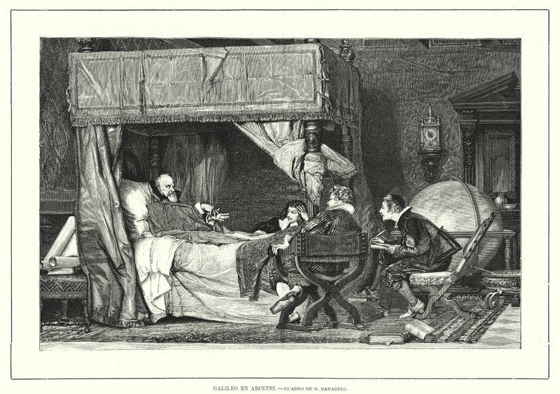 El astrónomo italiano Galileo Galilei en Arcetri, Italia, donde murió en 1642 de Nicolo (after) Barabino