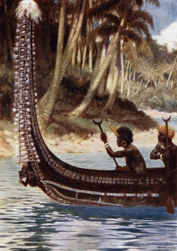 Una Canoe mostrando el "Totoishu," Nueva Georgia, Islas Salomón de Norman Hardy