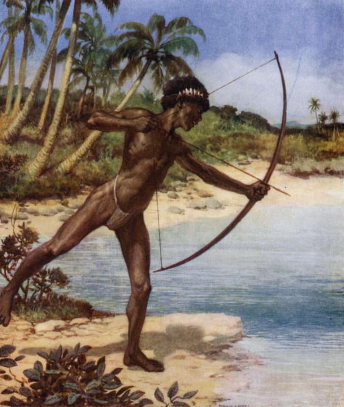 Arquero Nativo pescando, Islas Salomón Británicas de Norman Hardy